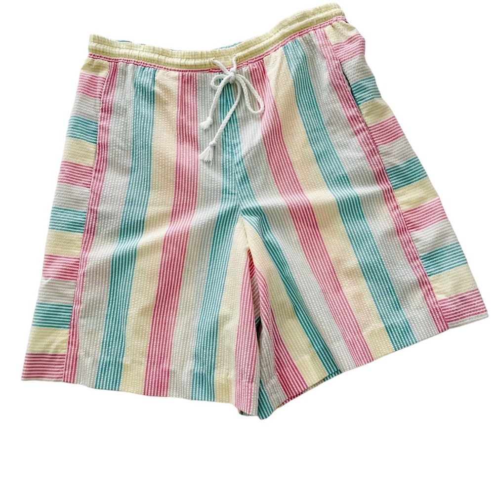 Vintage Difini Made in USA striped seersucker drawstring waist shorts size 12